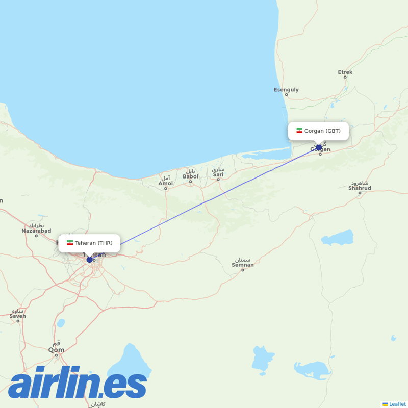 Iran Aseman Airlines from Gorgan Airport destination map