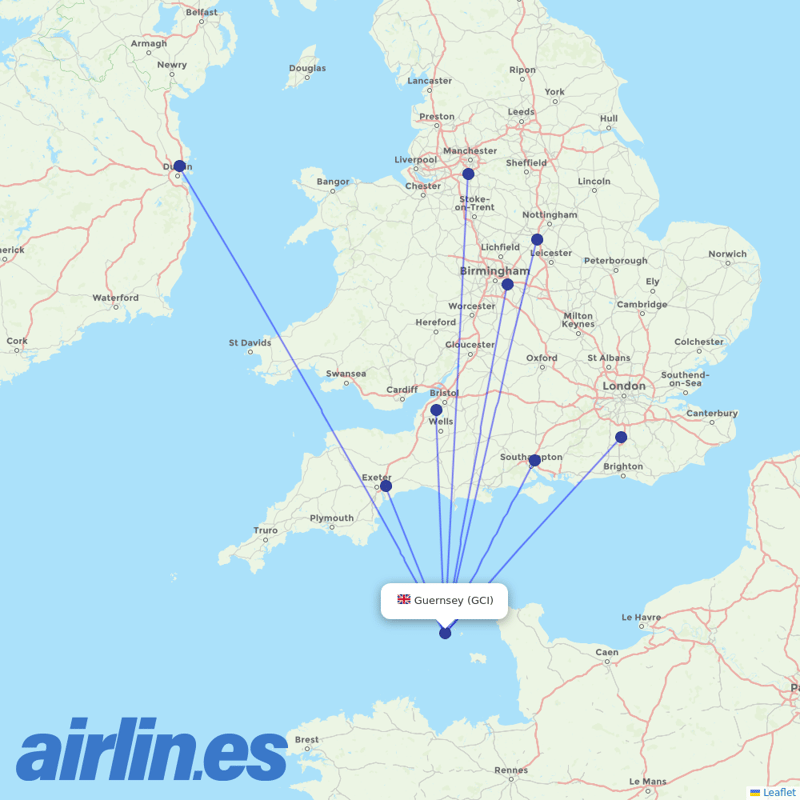 Aurigny Air Services from Guernsey destination map