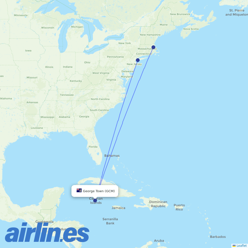 JetBlue Airways from Grand Cayman destination map