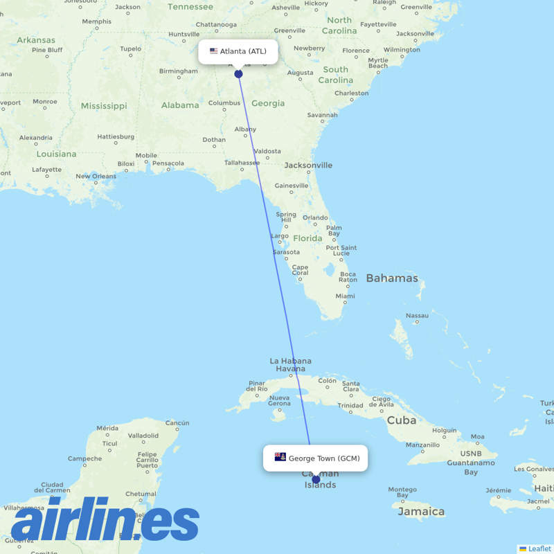 Delta Air Lines from Grand Cayman destination map