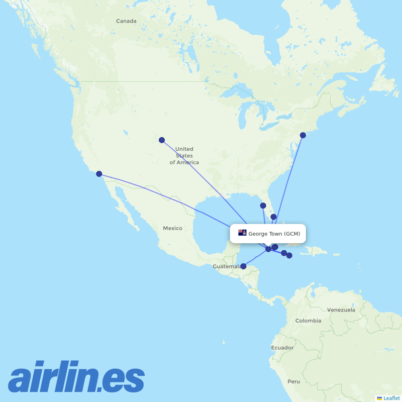 Cayman Airways from Grand Cayman destination map