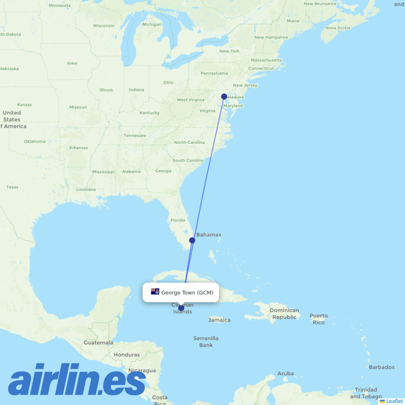 Southwest Airlines from Grand Cayman destination map