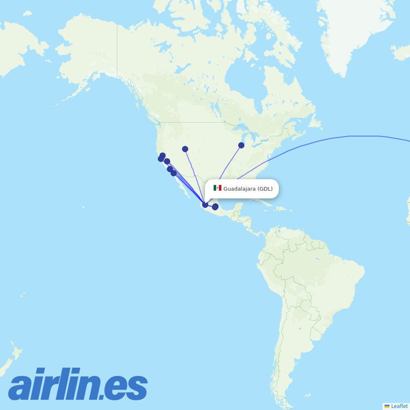 Aeromexico from Guadalajara International Airport  destination map
