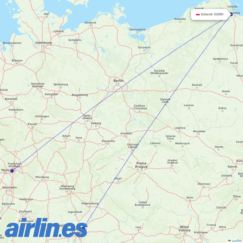 Lufthansa from Gdańsk Lech Wałęsa Airport destination map