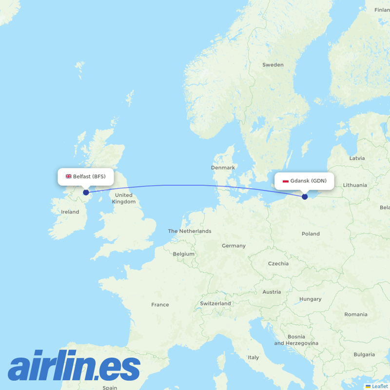 Ryanair UK from Gdańsk Lech Wałęsa Airport destination map