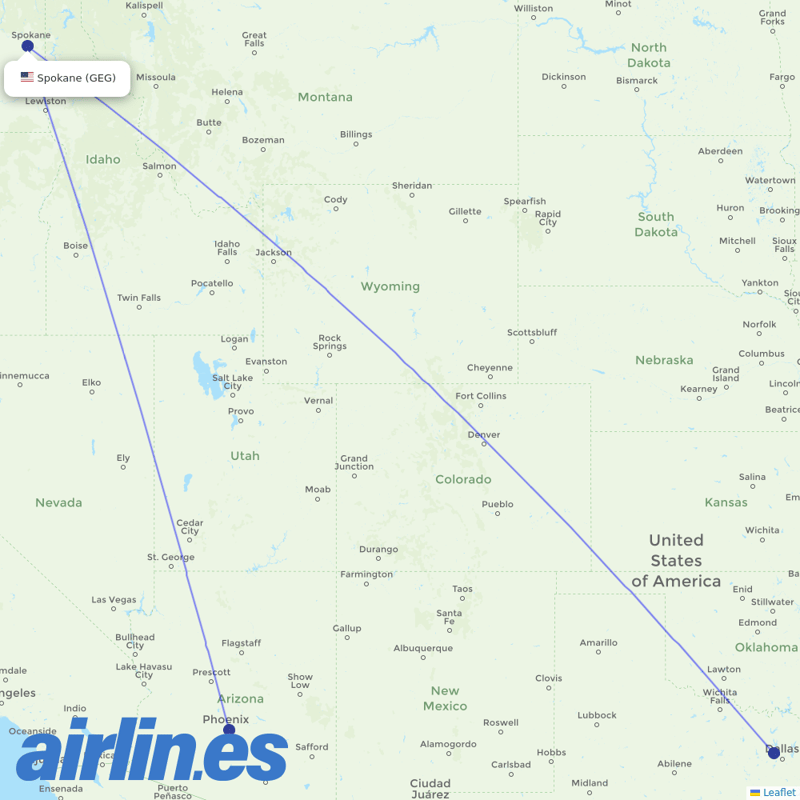 American Airlines from Spokane International destination map