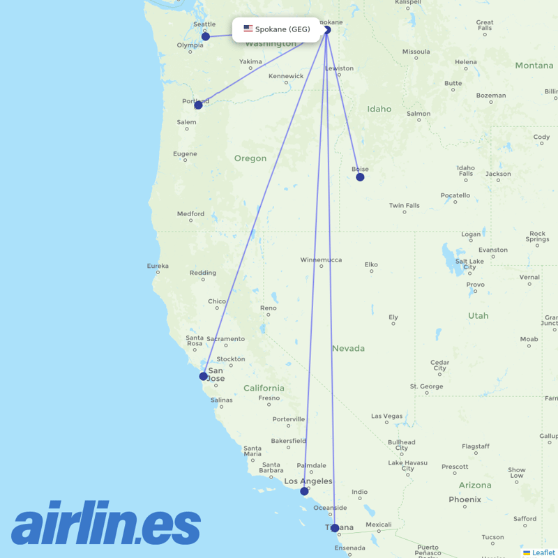 Alaska Airlines from Spokane International destination map