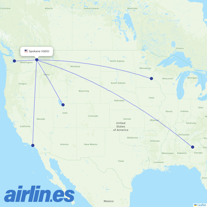 Delta Air Lines from Spokane International destination map