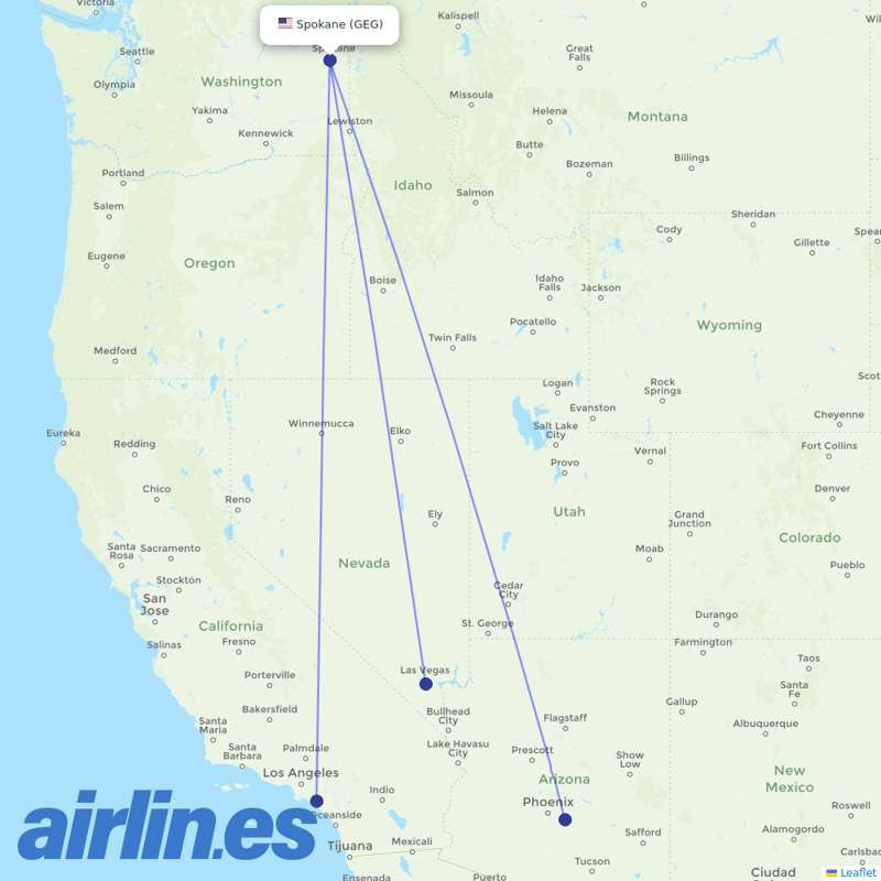 Allegiant Air from Spokane International destination map