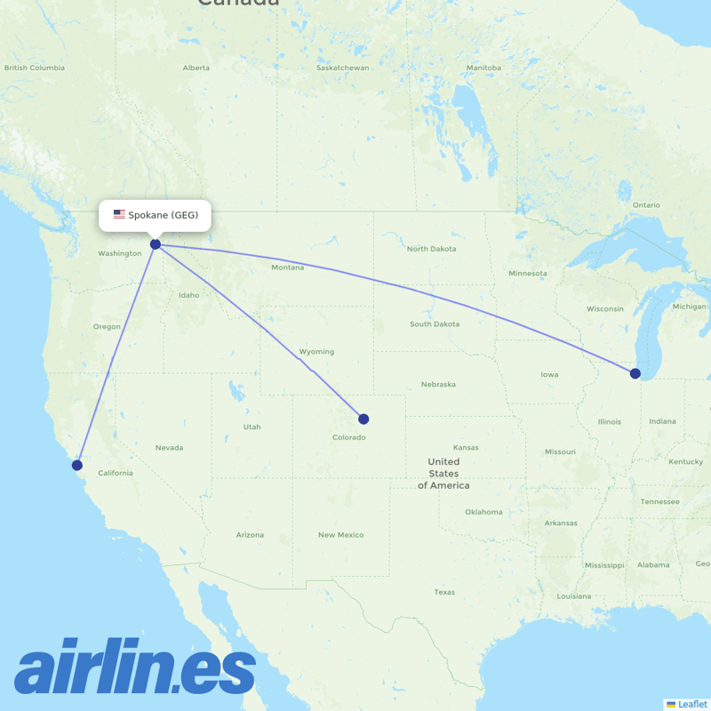 United Airlines from Spokane International destination map