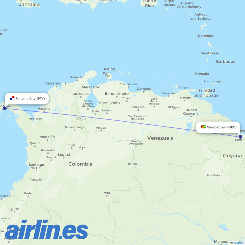 Copa Airlines from Cheddi Jagan Intl destination map