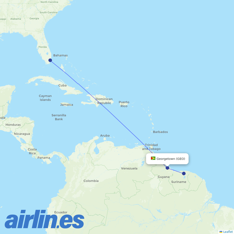 Surinam Airways from Cheddi Jagan Intl destination map
