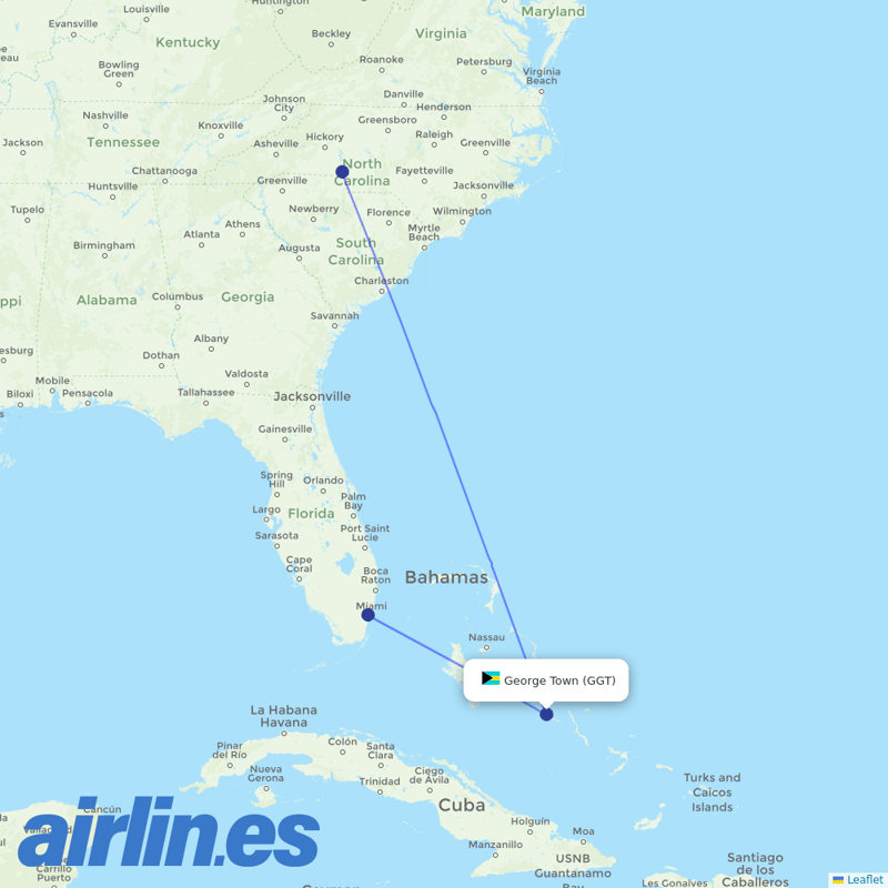 American Airlines from George Town destination map