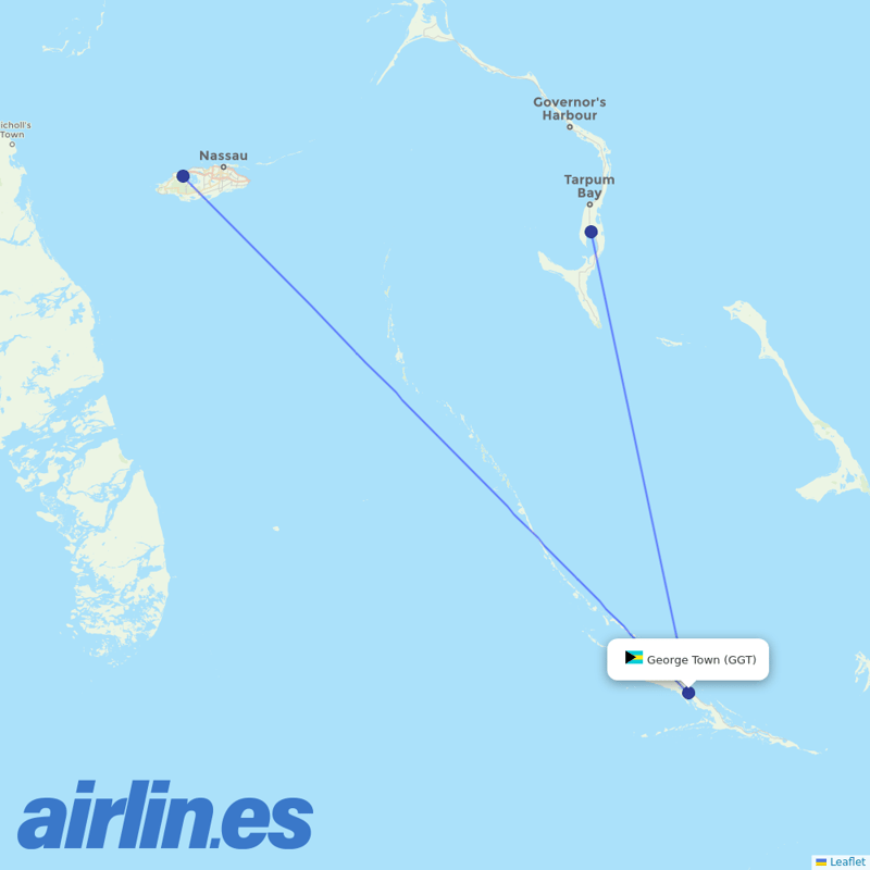 Bahamasair from George Town destination map