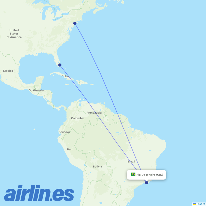 American Airlines from Galeao Antonio Carlos Jobim destination map