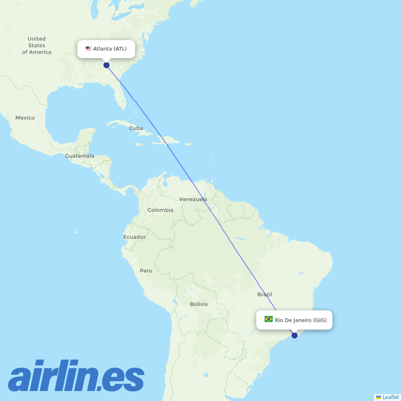 Delta Air Lines from Galeao Antonio Carlos Jobim destination map