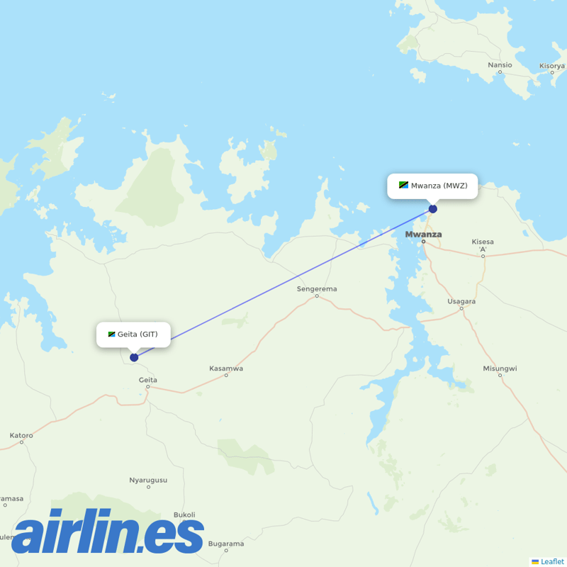 Air Tanzania from Geita Airport destination map
