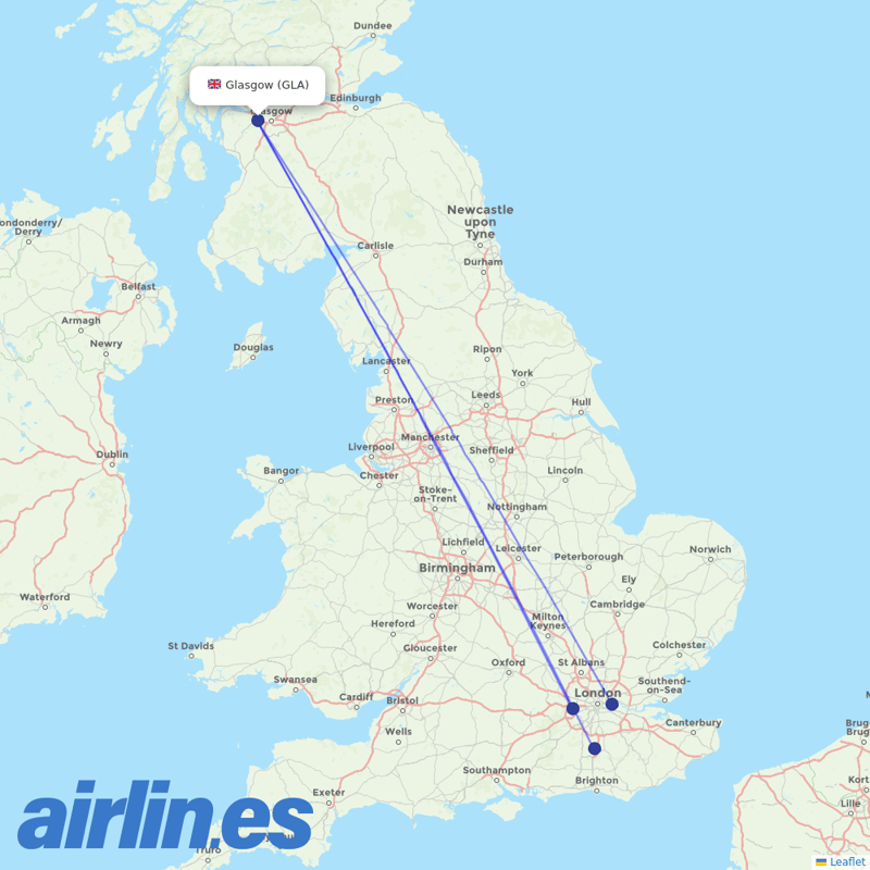 British Airways from Glasgow International Airport  destination map