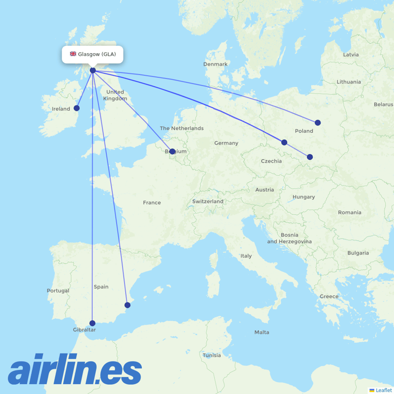 Ryanair from Glasgow International Airport  destination map