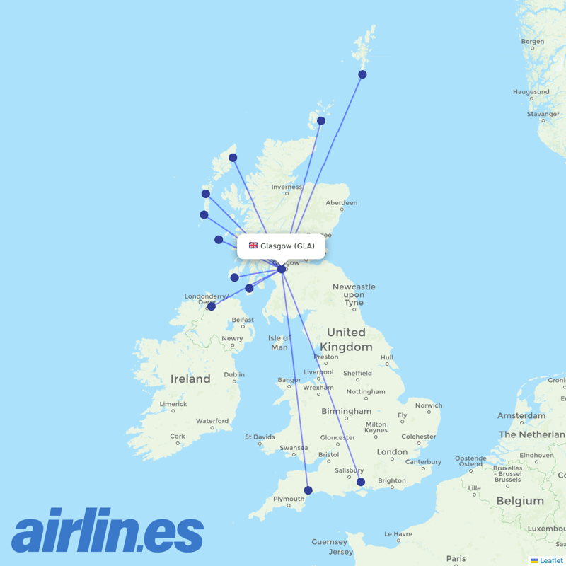 Loganair from Glasgow International Airport  destination map