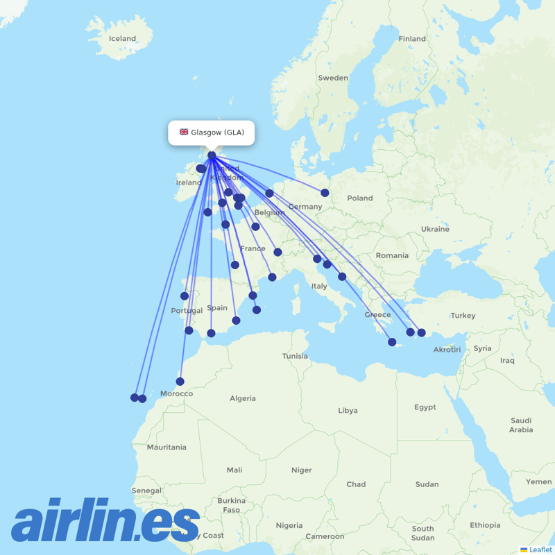 easyJet from Glasgow International Airport  destination map