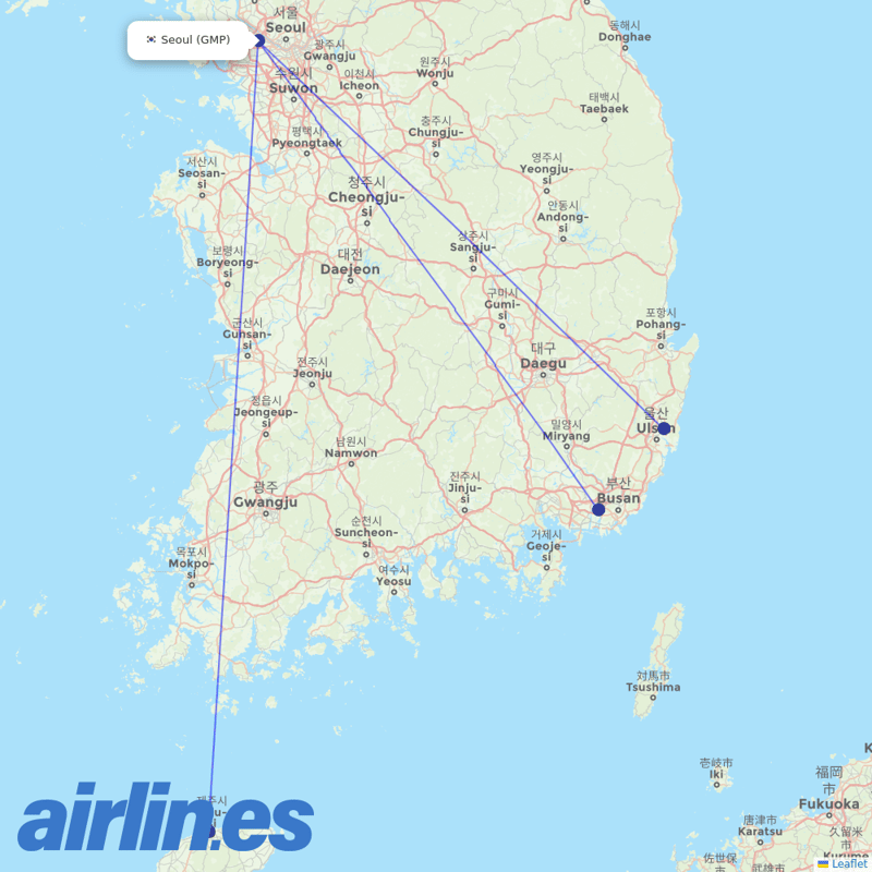 Air Busan from Gimpo destination map