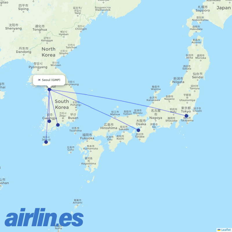 Asiana Airlines from Gimpo destination map