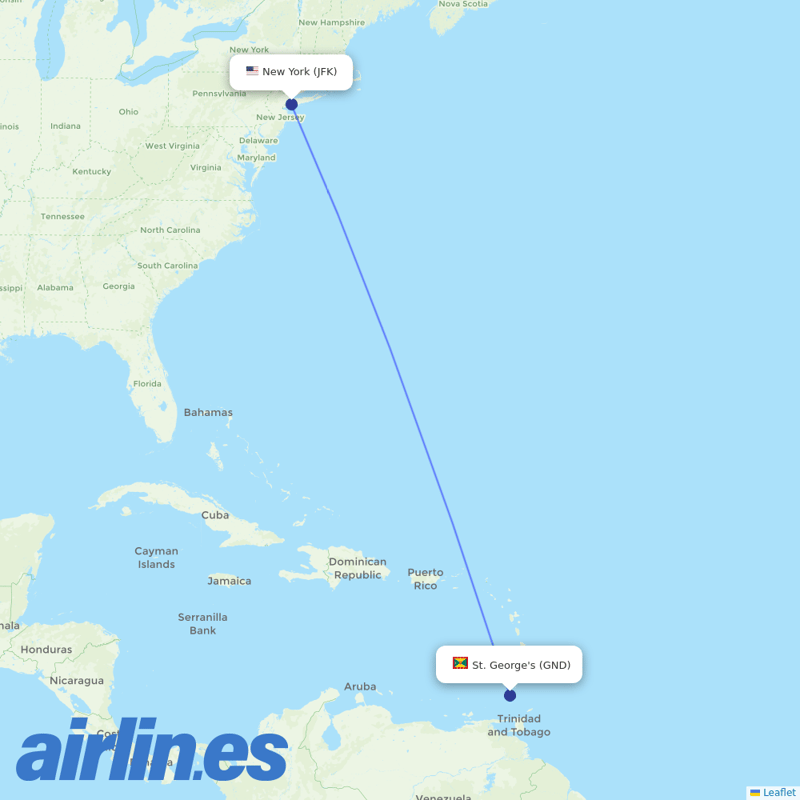 JetBlue Airways from Grenada destination map