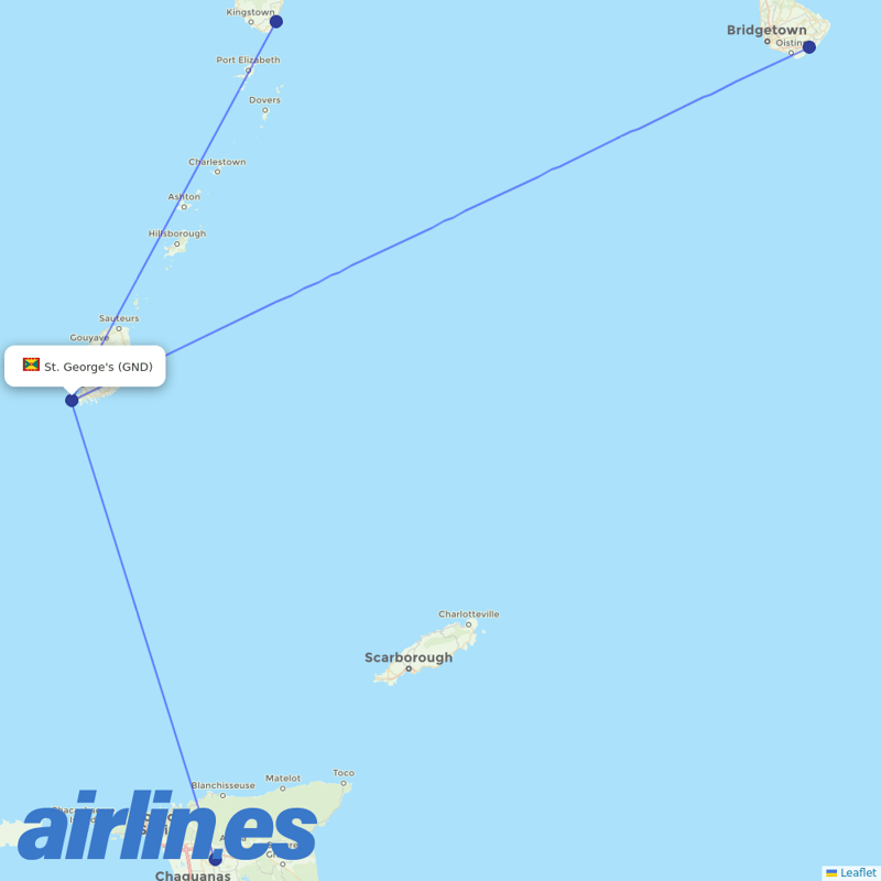 Caribbean Airlines from Grenada destination map