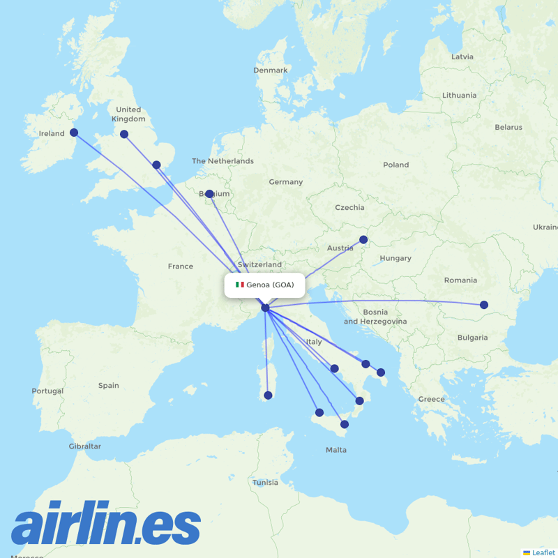 Ryanair from Genova Sestri destination map
