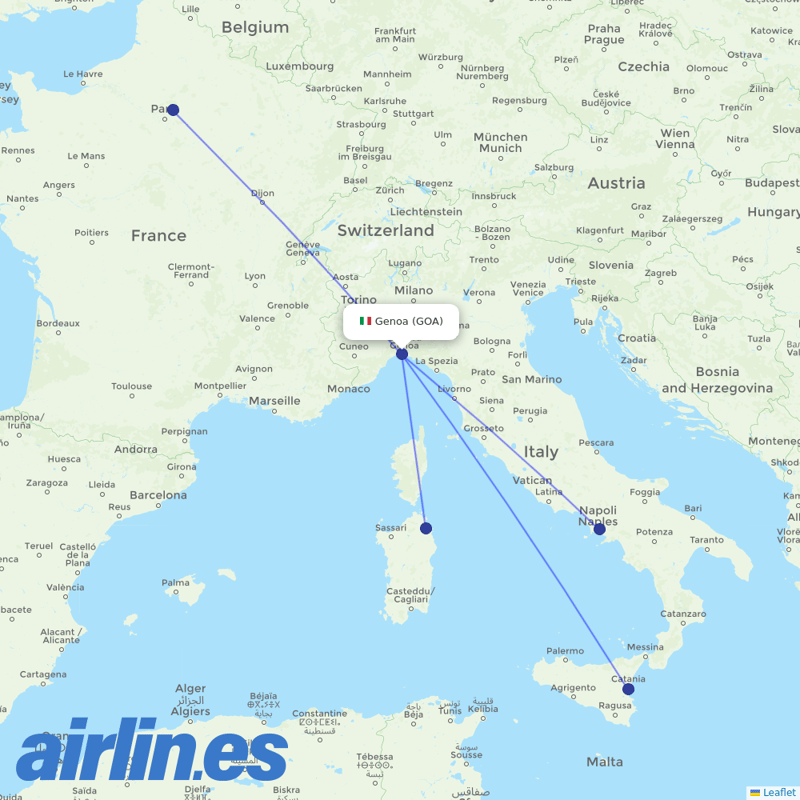 Volotea from Genova Sestri destination map