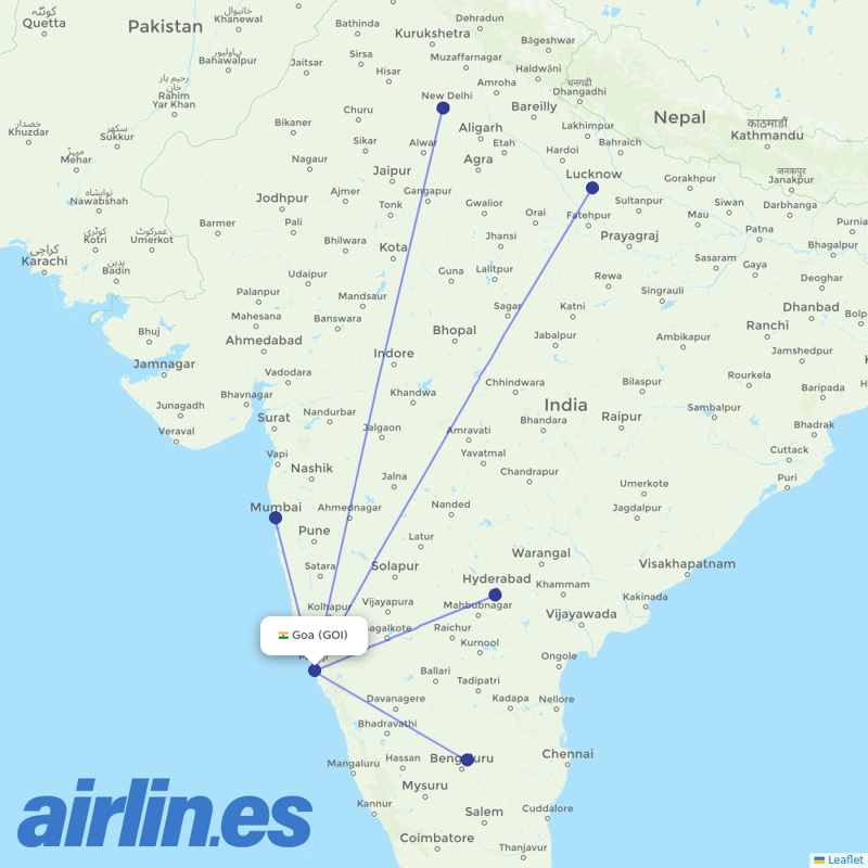 AirAsia India from Goa destination map