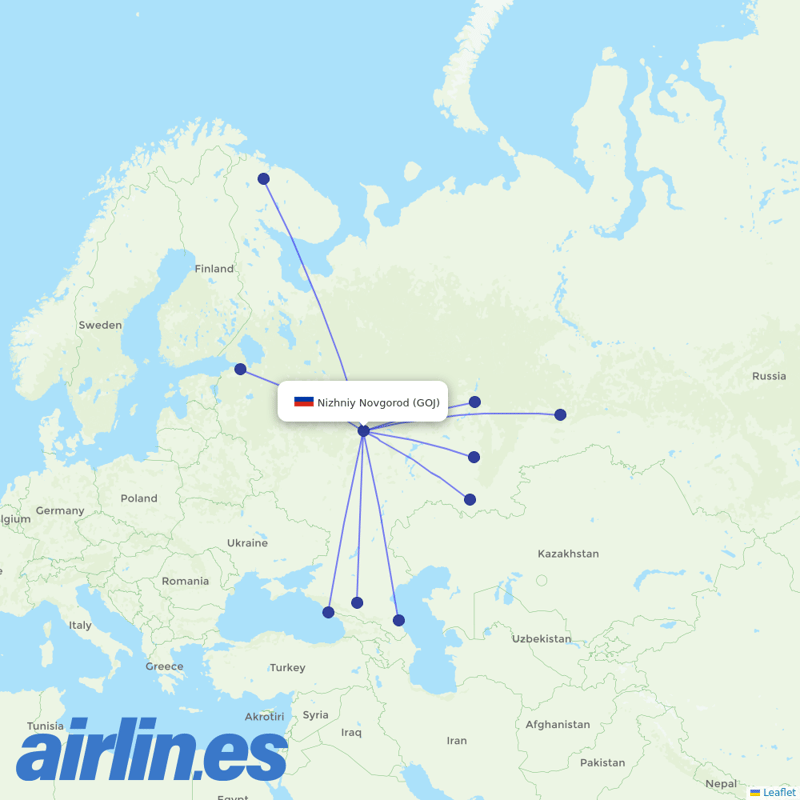 Pegas Fly from Nizhny Novgorod destination map