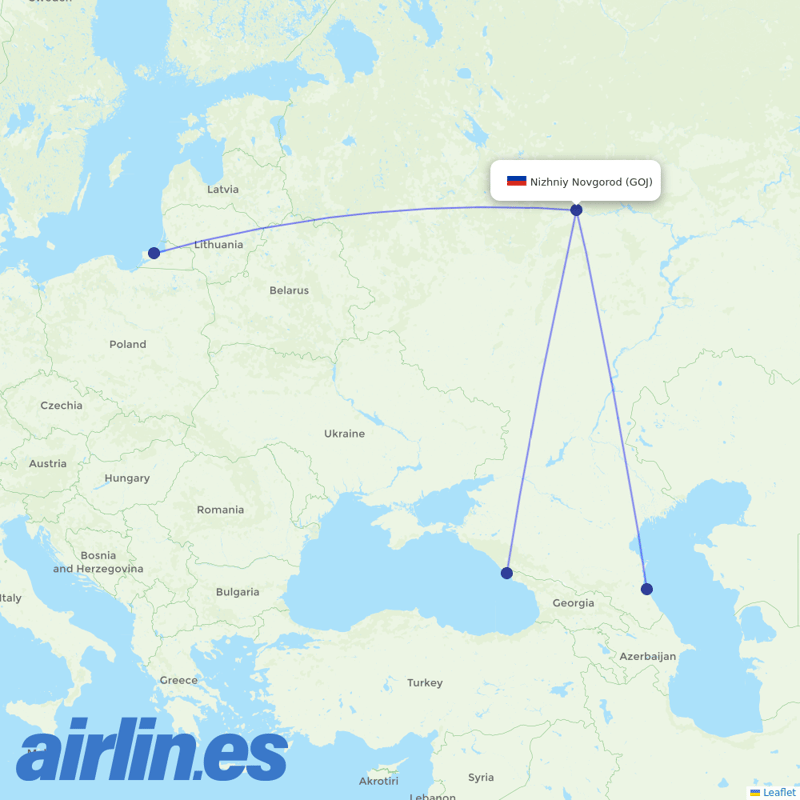Nordwind Airlines from Nizhny Novgorod destination map