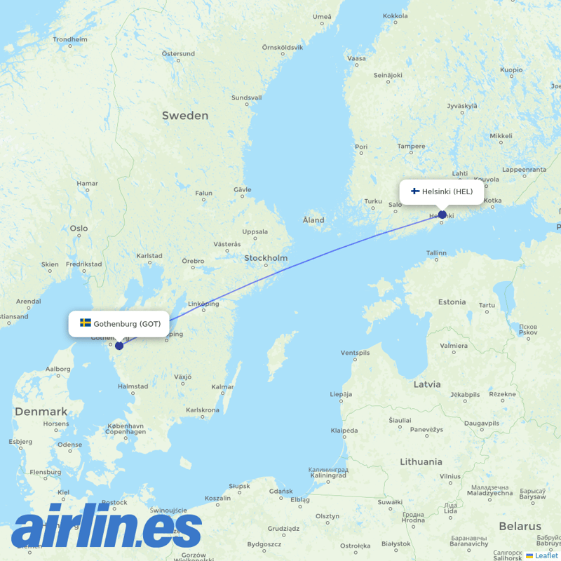 Finnair from Göteborg Landvetter Airport destination map