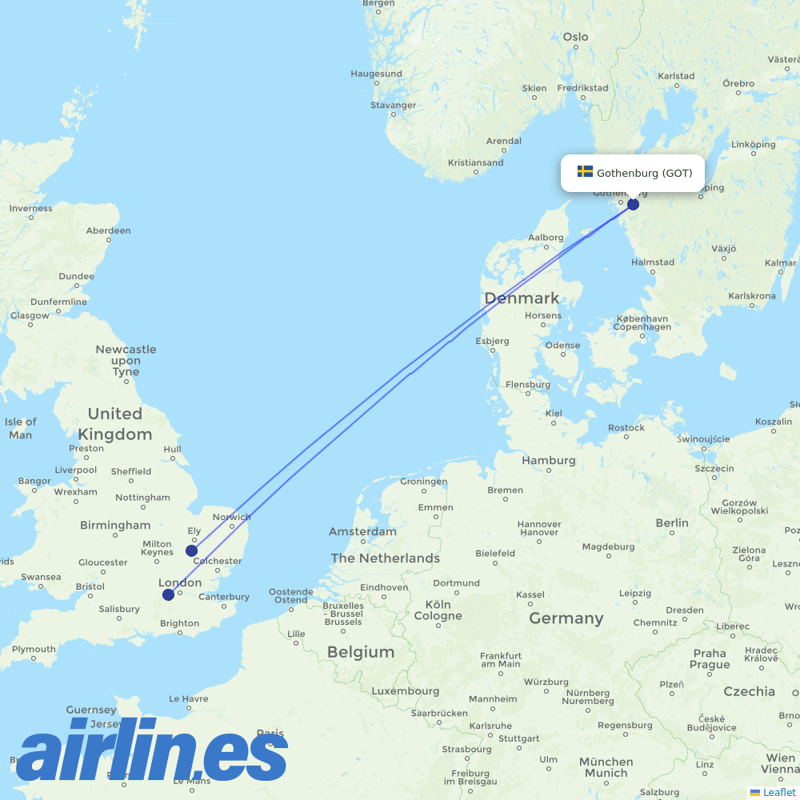 British Airways from Göteborg Landvetter Airport destination map