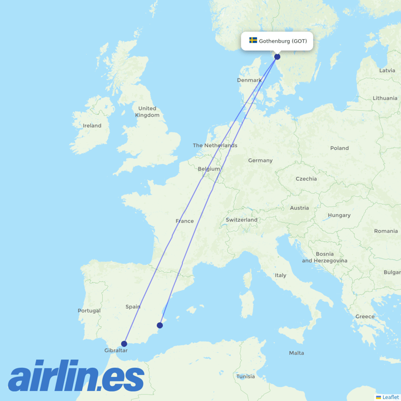 Norwegian Air Intl from Göteborg Landvetter Airport destination map