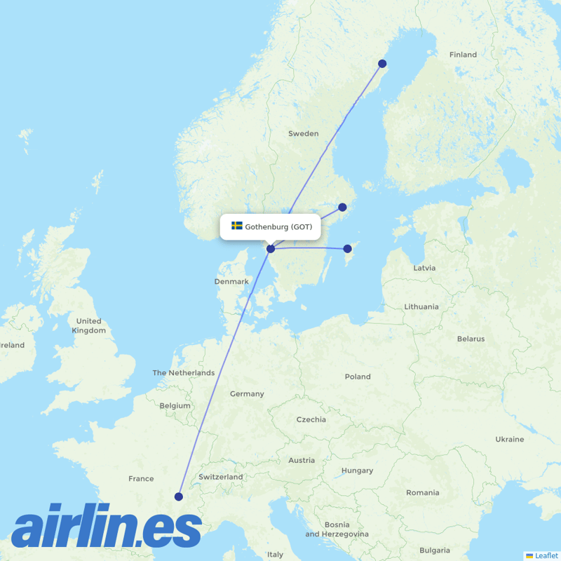 Braathens Regional Airlines from Göteborg Landvetter Airport destination map