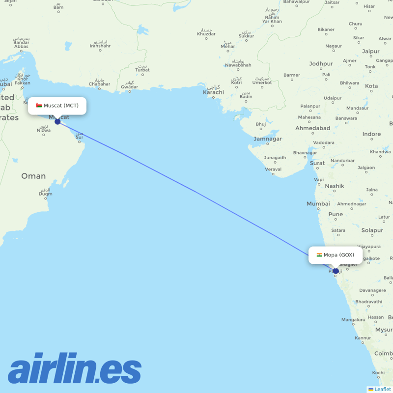 Oman Air from Mopa Airport destination map