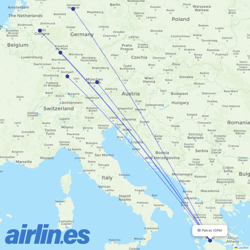 TUIfly from Araxos Airport destination map