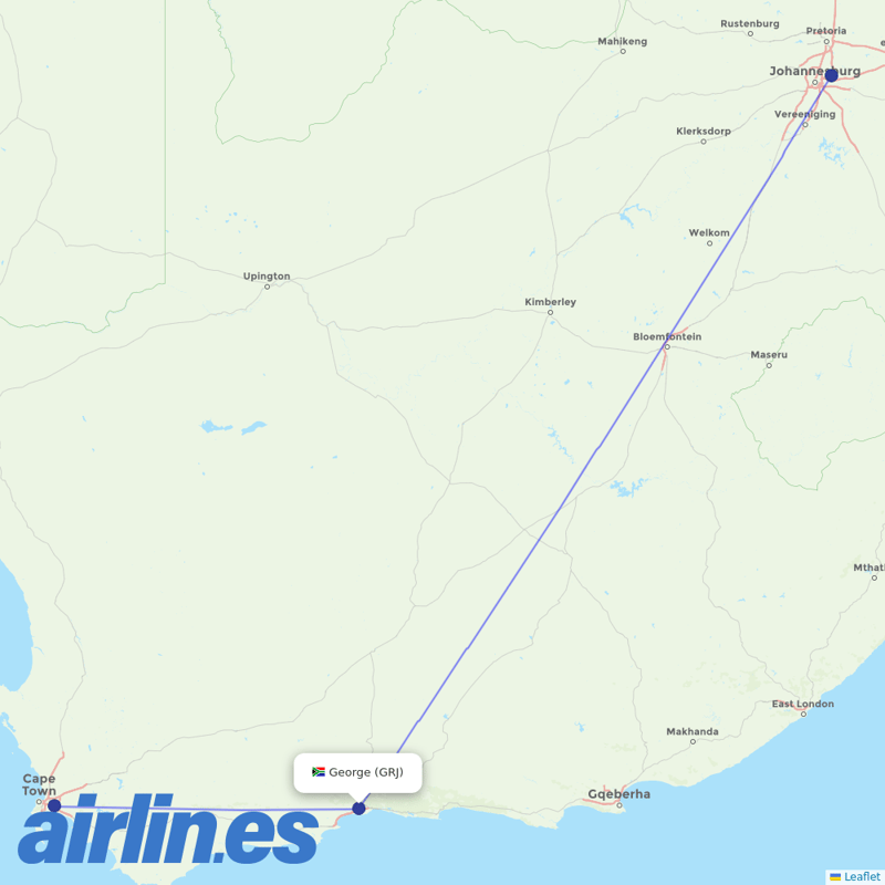 Airlink (South Africa) from George Airport destination map