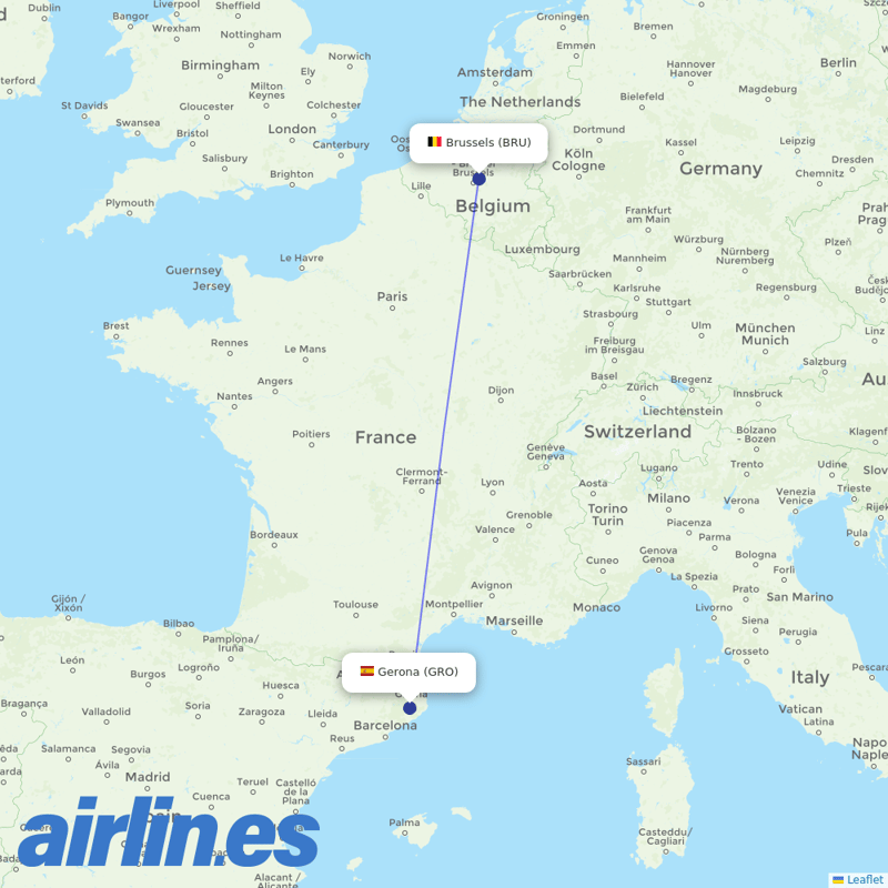 TUI Airlines Belgium from Girona destination map