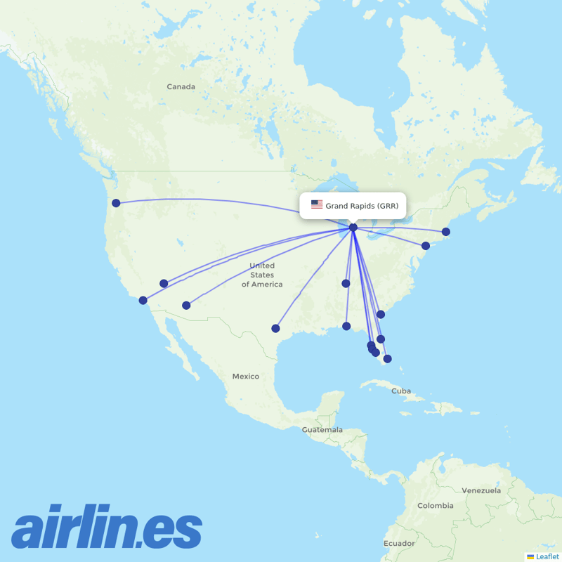 Allegiant Air from Gerald R Ford International destination map