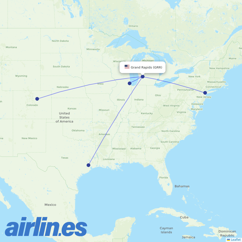 United Airlines from Gerald R Ford International destination map