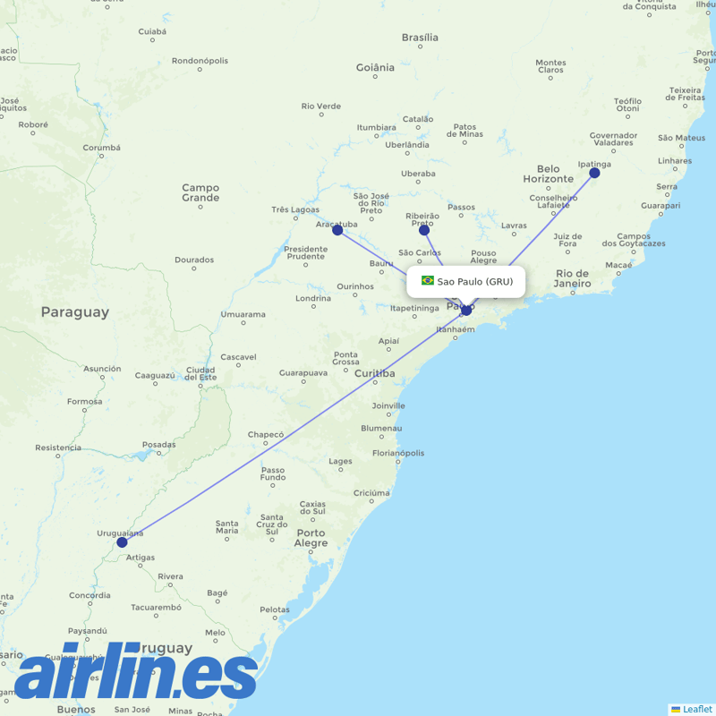 Passaredo from São Paulo/Guarulhos International Airport destination map