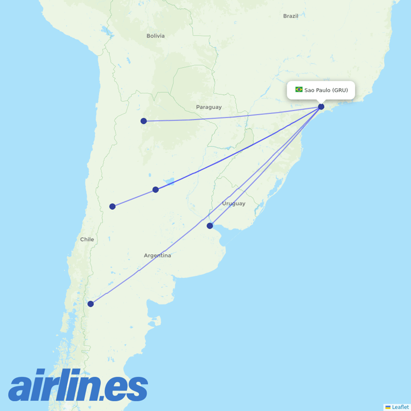 Aerolineas Argentinas from São Paulo/Guarulhos International Airport destination map