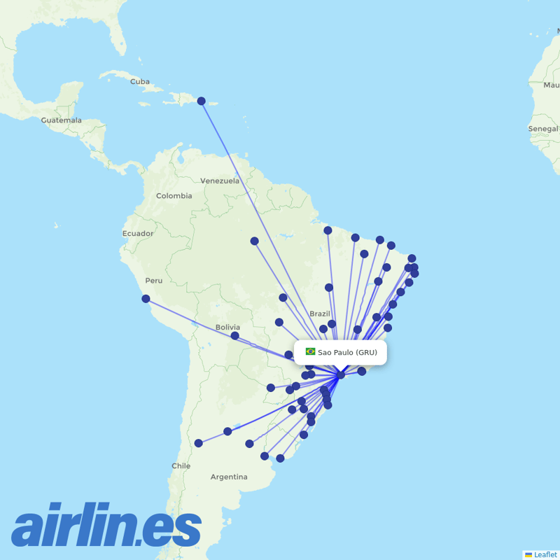 Gol from São Paulo/Guarulhos International Airport destination map