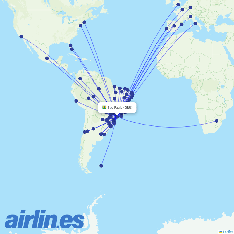LATAM Airlines from São Paulo/Guarulhos International Airport destination map