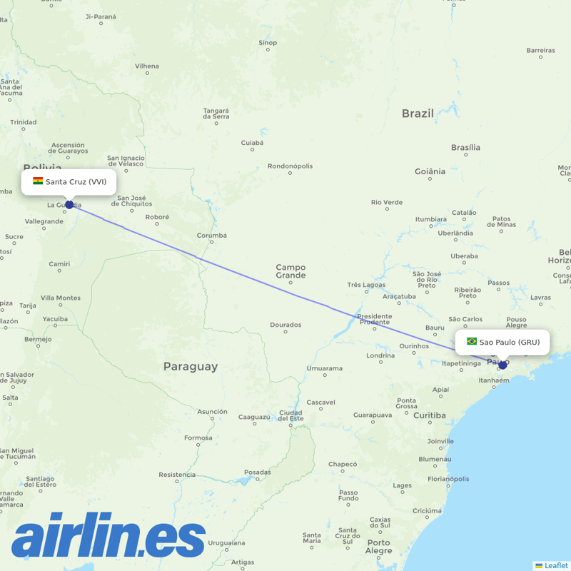 BoA from São Paulo/Guarulhos International Airport destination map