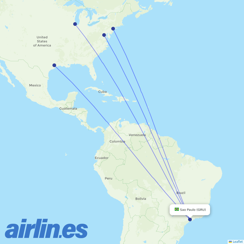 United Airlines from São Paulo/Guarulhos International Airport destination map